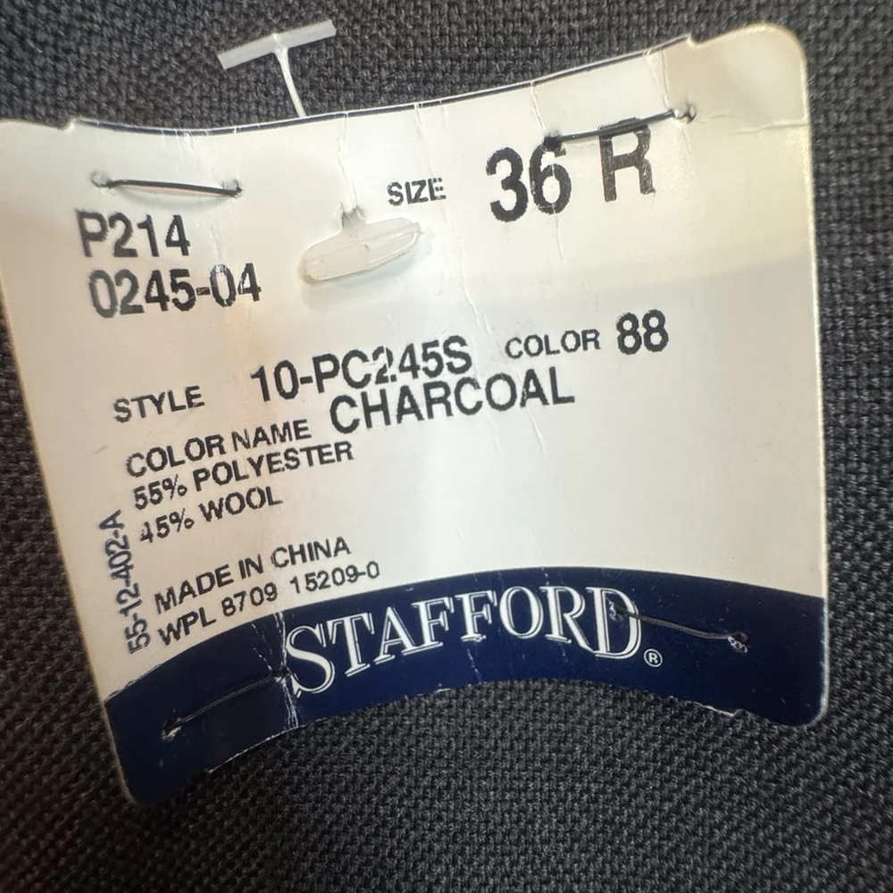 NWT Stafford Ease Wool Blend Suit Blazer Jacket Size:36R Charcoal Gray Vent